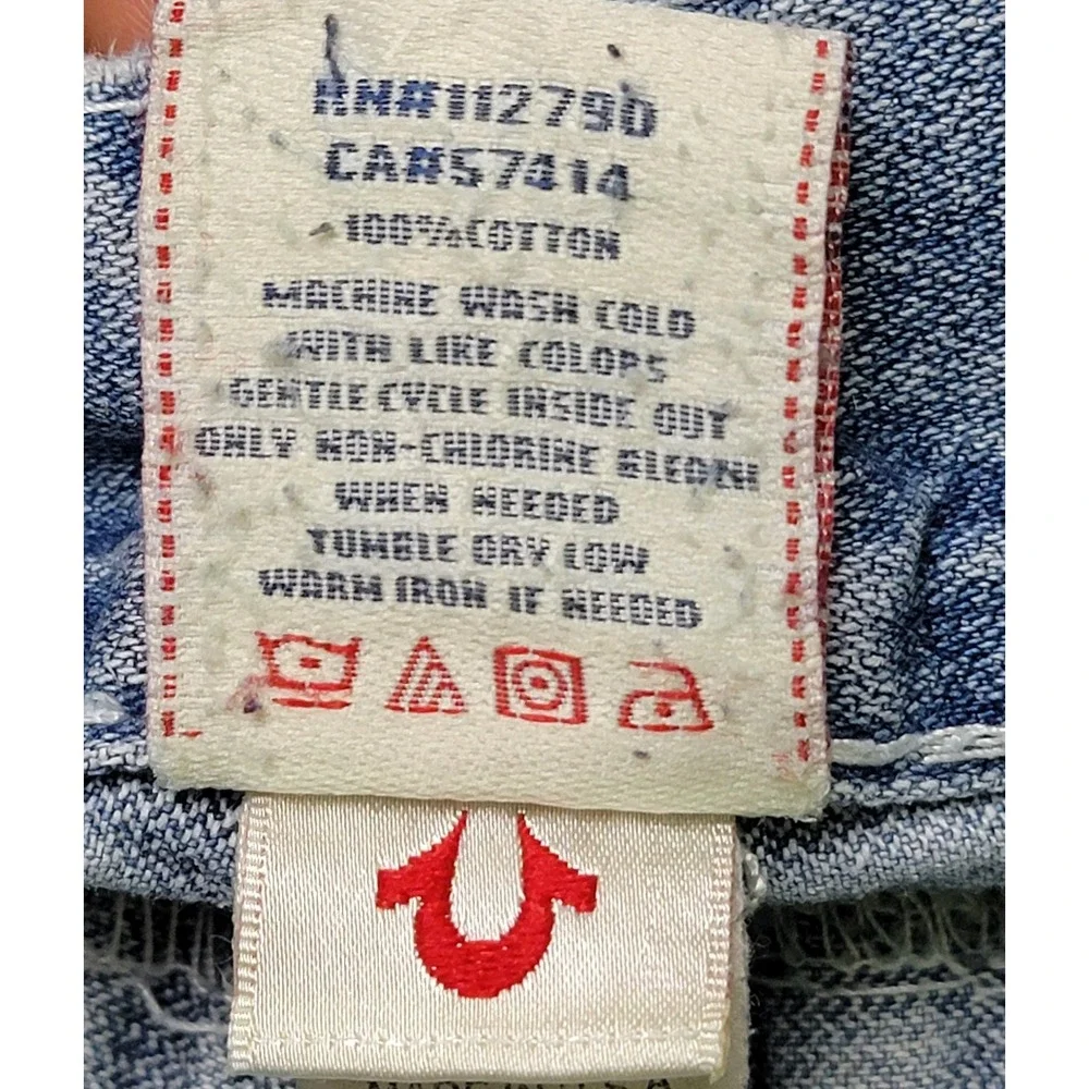 True Religion‎ Ricky Super T Jeans Mens 37x33 Blue Distressed Denim Made USA